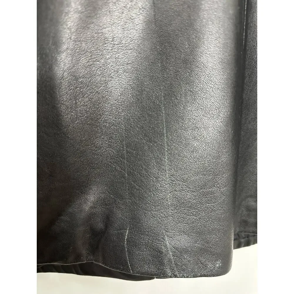 Kathy Ireland Classic Black Car Length Leather Jacket Pockets Plus Size 1X